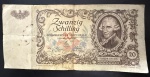 Cédula Estrangeira, ÁUSTRIA, Valor 20 Schilling, Data 02/01/1950, Muito Bem Conservada.