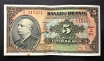 Cédula Brasileira, Banco do Brasil, Autografada, Valor 5 Mil Reis, 2ª Estampa, Ano 1930, Soberba.