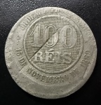 Rara Moeda Brasileira, Erro de Cunhagem, DESLOCADO - BONÉ - com TALHO DA LEI, Valor 100 Reis, Ano 1898, Níquel, Muito Bem Conservada.