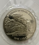 Moeda Estrangeira, ILHAS MARSHALL, Comemorativa aos Heróis de Pearl Harbor, Valor 5 Dollars, Data 01 de Janeiro de 1991, Níquel, Peso 29 g, Diâmetro 39 mm, Lacre Original, Flor de Cunho.