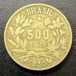 Moeda Brasileira, República, Valor 500 Reis, Ano 1930, Bronze Alumínio, Muito Bem Conservada.