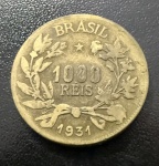 Moeda Brasileira, República, Valor 1000 Reis, Ano 1931, Bronze Alumínio, Muito Bem Conservada.