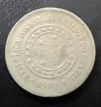 Moeda Brasileira, República, Valor 100 Reis, Ano 1900, Níquel, Muito Bem Conservada.