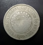 Moeda Brasileira, República, Valor 200 Reis, Ano 1900, Níquel, Muito Bem Conservada.