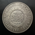 Moeda Brasileira, Império, Valor 2000 Reis, Ano 1857, Prata, Peso 25,5 g, Soberba.