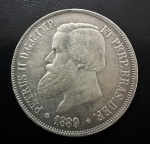 Moeda Brasileira, Império, Valor 2000 Reis, Ano 1889, Prata, Peso 25,5 g, Soberba/FC.