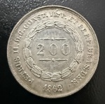 Moeda Brasileira, Império, Valor 200 Reis, Ano 1862, Prata, Peso 2,5 g, Tentativa de Furo - Soberba.