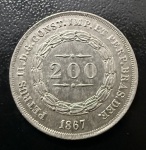 Moeda Brasileira, Império, Valor 200 Reis, Ano 1867, Prata, Peso 2,5 g, Soberba/FC.