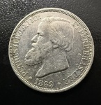 Moeda Brasileira, Império, Valor 200 Reis, Ano 1869, Prata, Peso 2,5 g, Soberba.