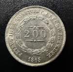 Moeda Brasileira, Império, Valor 200 Reis, Ano 1865, Prata, Peso 2,5 g, Soberba/FC.