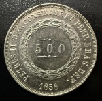Moeda Brasileira, Império, Valor 500 Reis, Ano 1858, Prata, Peso 6,3 g, Soberba/FC.