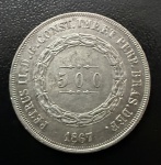 Moeda Brasileira, Império, Valor 500 Reis, Ano 1867, Prata, Peso 6,3 g, Soberba.