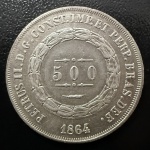 Moeda Brasileira, Império, Valor 500 Reis, Ano 1864, Prata, Peso 6,3 g, Soberba.