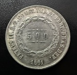 Moeda Brasileira, Império, Valor 500 Reis, Ano 1861, Prata, Peso 6,3 g, Soberba/FC.