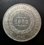 Moeda Brasileira, Império, Valor 1000 Reis, Ano 1861, Prata, Peso 12,75 g, Soberba.
