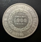 Moeda Brasileira, Império, Valor 1000 Reis, Ano 1860, Prata, Peso 12,75 g, Soberba.