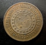 Moeda Brasileira, Valor 40 Reis, 1894, Bronze, Soberba/Flor de Cunho.