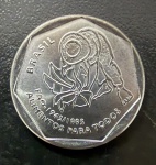 Moeda Brasileira, "FAO", Valor 25 Centavos, Ano 1995, Aço Inoxidável, Flor de Cunho.