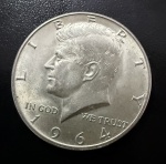 Moeda Estrangeira, EUA, Valor 1/2 Dollar, Ano 1964, Prata, Peso 12,6 g, Flor de Cunho.