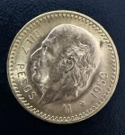 Moeda Estrangeira, MÉXICO, Valor 10 Pesos,  Ano 1959, Ouro, Peso 8,3 g, Diâmetro 22 mm, Flor de Cunho.