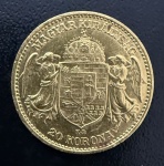 Moeda Estrangeira, HUNGRIA, Valor 20 Korona,  Ano 1915, Ouro, Peso 6,7 g, Diâmetro 21 mm, Soberba.