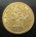 Moeda Estrangeira, EUA, Valor 5 Dollars, Ano 1886 S, Ouro, Peso 8,3 g, Soberba/ Flor de Cunho.