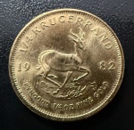 Moeda Estrangeira, ÁFRICA do SUL, Valor 1/4 Krugerrand, Ano 1982, Ouro, Peso 8,5 g, Flor de Cunho.