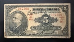 Cédula Brasileira, Banco do Brasil, Valor 5 Mil Reis, 1ª Estampa - Duas Chancelas, Período de Circulação 1923, Muito Bem Conservada.