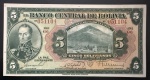Cédula Estrangeira, BOLÍVIA, Valor 5 Bolivianos, Data 20/07/1928, Flor de Estampa.