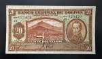 Cédula Estrangeira, BOLÍVIA, Valor 20 Bolivianos, Data 20/07/1928, Série J5,  Soberba/Flor de Estampa.