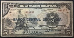 Cédula Estrangeira, BOLÍVIA, com Carimbo BANCO CENTRAL de BOLÍVIA, Valor 5 Bolivianos, Data 11 de Maio de 1911 Circulada em 1929, Série O, Muito Bem Conservada.