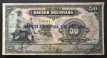 Rara Cédula Estrangeira, BOLÍVIA, com Carimbo BANCO CENTRAL de BOLÍVIA, Valor 50 Bolivianos, Data 11 de Maio de 1911 Circulada em 1929, Série A, Muito Bem Conservada.