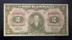 Cédula Estrangeira, COLÔMBIA, Valor 2 Pesos Oro, Data 01/01/1955, Série GG, Muito Bem Conservada.