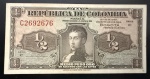 Cédula Estrangeira, COLÔMBIA, Valor 1/2  Peso Oro, Data 18/02/1953, Série C, Soberba/FE.