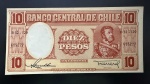 Cédula Estrangeira, CHILE Valor 10 Pesos, Data 1958/1959, Flor de Estampa.