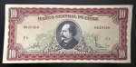 Cédula Estrangeira, CHILE Valor 10 Escudos, Data 1960/1961, Soberba.