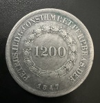 Moeda Brasileira, Série Cruzados, 2º Sistema Monetário, Valor 1.200 Reis, Ano 1847, Prata, Peso 26 g, Diâmetro 37 mm, Muito Bem Conservada.