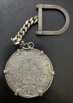 Chaveiro com a Moeda da ÁUSTRIA, Maria Theresa, Valor Thaler, Ano 1780, Todo em Prata, Peso Total 45,3 g, Flor de Cunho.