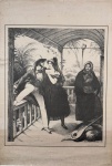 Johann Moritz Rugendas - Gravura do século XIX, representando cena de costumes do Rio de Janeiro (Costumes do Rio de Janeiro), com figuras em varanda e instrumento musical em primeiro plano. Impressão em preto sobre papel, com margens amplas e assinatura na chapa. Apresenta sinais de oxidação e pontos de acidez compatíveis com a idade. Mede 45 x 64 cm