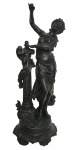 LOUIS AUGUSTE MOREAU (Lyon 1855 / França 1919) - Imponente escultura de procedência europeia em pétit bronze patinado, representando figura feminina em postura graciosa junto a coluna decorativa, sobre base ornada. Trabalho de inspiração clássica, com riqueza de detalhes no drapeado e movimento. Assinada na base. Apresenta pátina e sinais compatíveis com o tempo. Possui placa da fundição francesa. Século XIX . Mede 60cm de altura.Nota do artista: Louis Auguste Moreau was born in Dijon, France in 1855 into a family of sculptors. He was the son of Auguste Moreau and brother of Hyppolyte Moreau. His uncles Marthurin Moreau and Hyppolyte-Francois Moreau were also sculptors. He was tutored by his father and also studied at the Ecole des Beaux Arts, Paris. He exhibited at the Paris Salon and also at the Exposition Universelle, winning a number of prizes. He specialised in allegorical and classical groups as well as well-known figures. Moreau went into partnership with his brother Hyppolyte for a time to produce decorative sculptures and created the L&F Moreau signature. He died in France in 1919. An example of his work can be found in the Perigord Museum of Art, France.