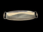 Antiga travessa com alça espessurada a prata, medidas: 48 x 16 x 3,5 cm.