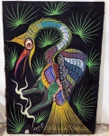Chico da Silva, 1979. Pintura em óleo sobre tela, representando ave em composição de cores vibrantes e traços característicos do artista. Assinada e datada. Obra sem moldura. Medindo: 69 x 48 cm. Observação: No estado.