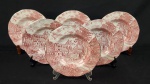 Enoch Woods, England, modelo Old English Village. Seis pratos fundos em porcelana inglesa esmaltada na cor rosa, com filetes em prata. Produzido na zona franca. Manufatura no verso. Medindo: 3,5 x 22 cm.