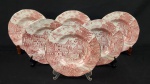 Enoch Woods, England, modelo Old English Village. Seis pratos fundos em porcelana inglesa esmaltada na cor rosa, com filetes em prata. Produzido na zona franca. Manufatura no verso. Medindo: 3,5 x 22 cm.
