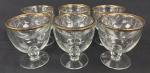 Seis cálices para coquetel de camarão em cristal europeu translúcido, com faixa em ouro. Medindo: 10 x 9 cm / 4 x 9 cm.