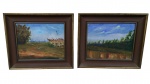 Par de quadros com pinturas em óleo sobre eucatex, representando paisagens rurais em composição de caráter impressionista. Obras assinadas, molduras de madeira patinada.  Medidas: Tela: 24 x 20 cm e Moldura: 34 x 29 cm.