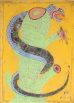 Chico da Silva(Francisco Domingos da Silva: Cruzeiro do Sul - Alto Tejo, Acre, 1910 Fortaleza, 1985). Seres do imaginário. Assinado no CID. Datado de 1975. Demanda grande restauro. Apresenta perda pictórica. Medidas: Alt.: 68 x Comp.: 49 cm.