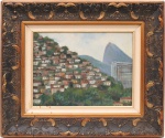 Assinado Luiz Pinto. Vista urbana do Rio de Janeiro. óleo sobre placa. Representando casario em encosta e o Pão de Açúcar ao fundo. Assinado e datado 1968 no CIE. Medidas: Tela: Alt.: 30 x Comp.: 40 cm. Moldura: Alt.: 54 x Comp.: 64 cm.
