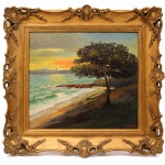 Virgílio de Sousa Tenório Filho. Paisagem. Óleo sobre tela. Assinado, localizado Rio e datado de 1950 no CID. Medidas: Tela: Alt.:38,5  x Comp.: 55,5 cm. Moldura: Alt.: 57 x Comp.: 74 cm.