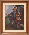 Milton Mariano(Varginha, MG -1943). Personagem. Óleo sobre tela. Assinado no CID. Verso intitulado(ilegível), assinado e datado 1993. Medidas: Tela: Alt.: 61 x Comp.: 46 cm. Moldura: Alt.: 89 x Comp.: 72 cm.